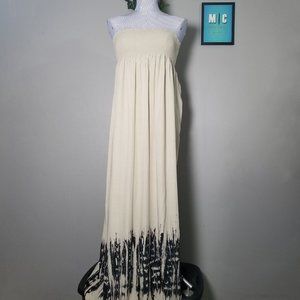 Topshop Strapless Cream Shirred Maxi Dress Medium